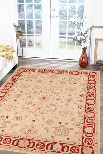 handmade Traditional Kafkaz Chobi Ziegler Beige Red Hand Knotted RECTANGLE 100% WOOL area rug 8 x 10